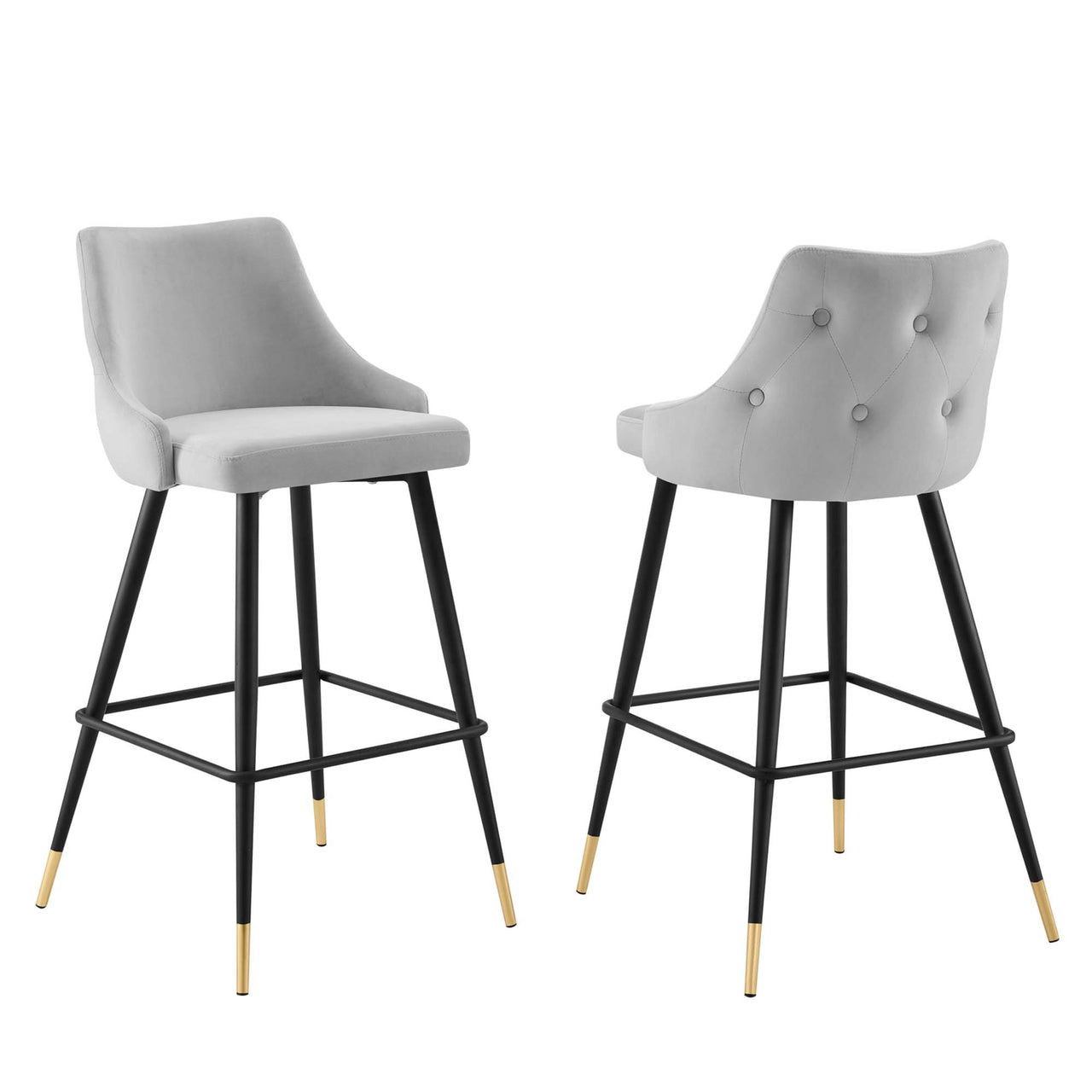 Avira Velvet Bar Stool Set of 2, Light Gray