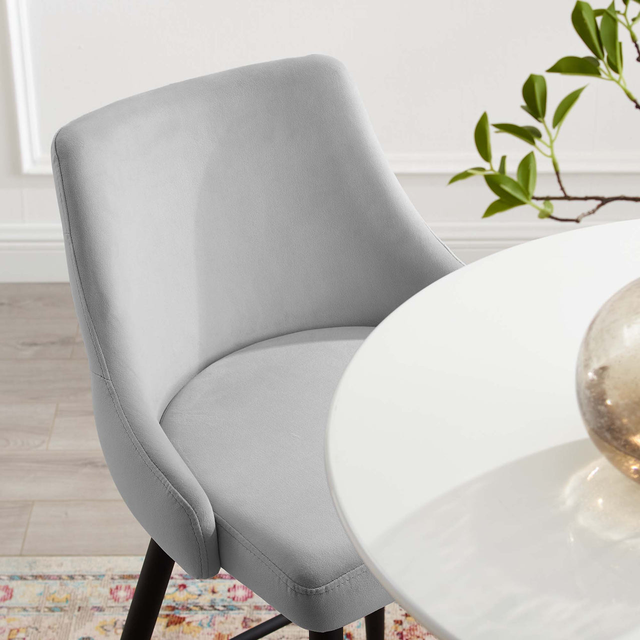 Avira Velvet Bar Stool Set of 2, Light Gray