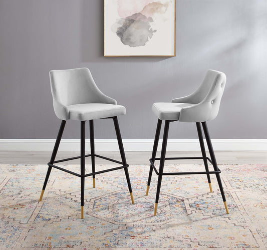 Avira Velvet Bar Stool Set of 2, Light Gray