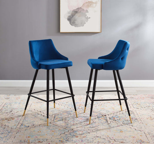 Avira Velvet Bar Stool Set of 2, Navy