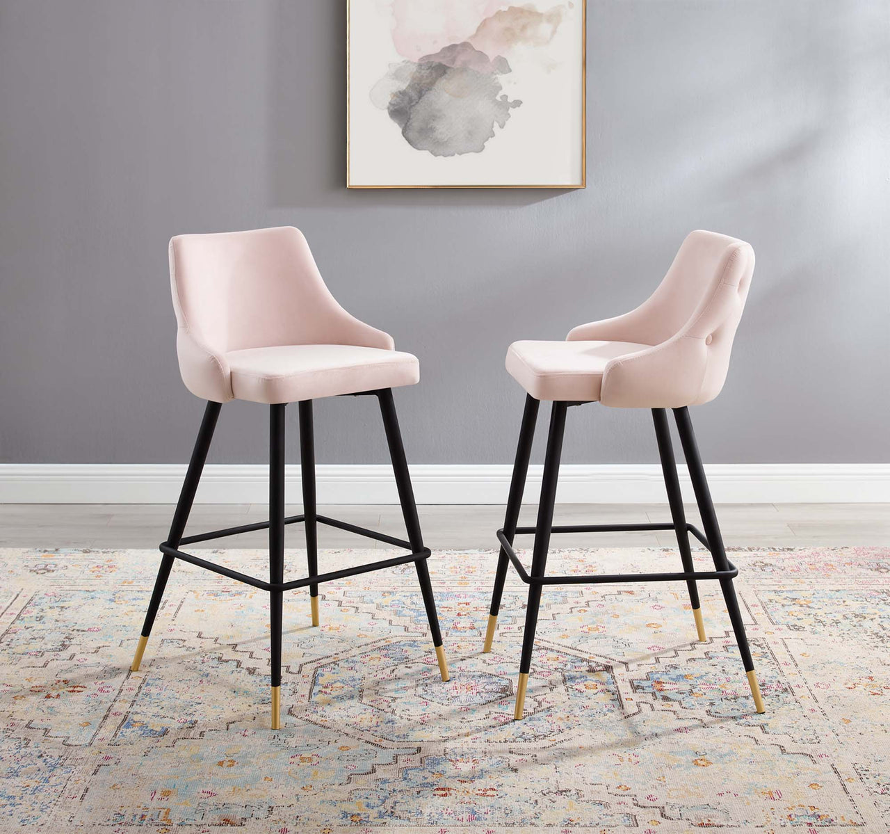 Avira Velvet Bar Stool Set of 2, Pink