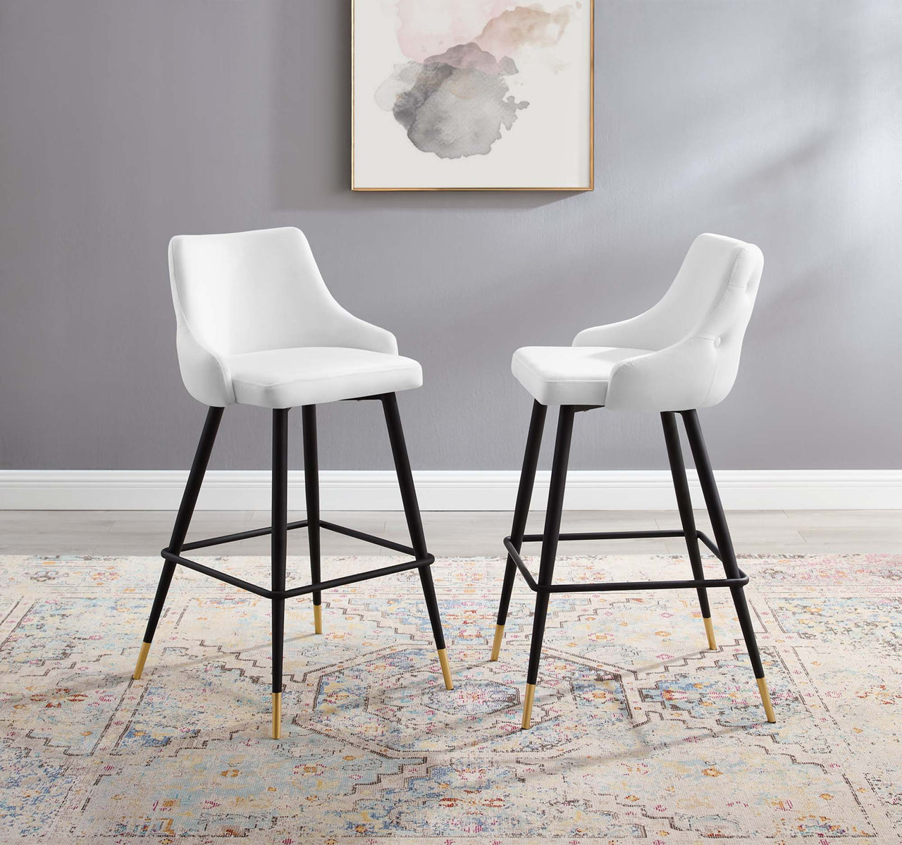 Avira Velvet Bar Stool Set of 2, White