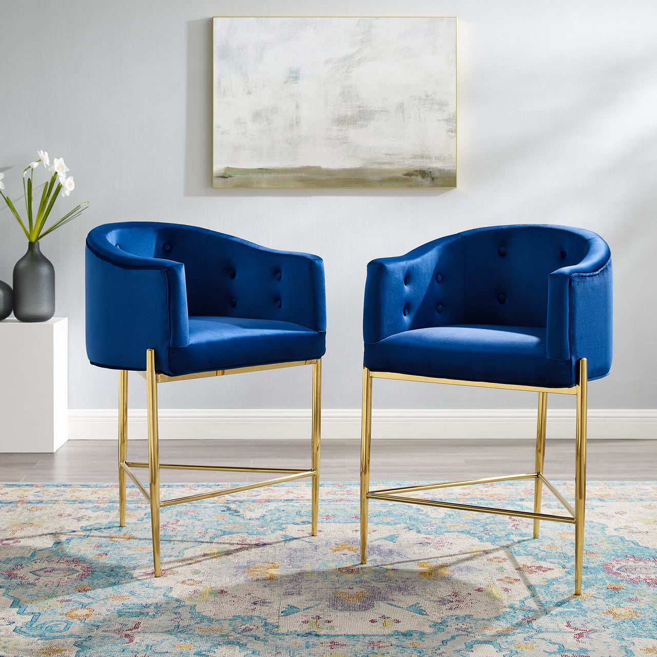 Civetta Upholstered Velvet Counter Stool Set of 2, Navy