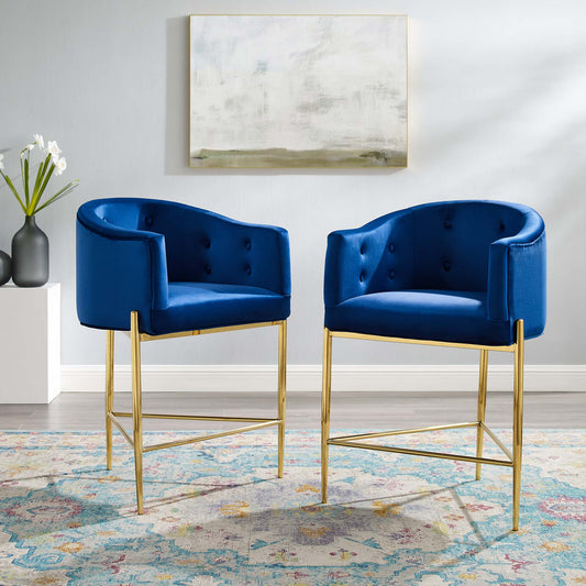 Civetta Upholstered Velvet Counter Stool Set of 2, Navy