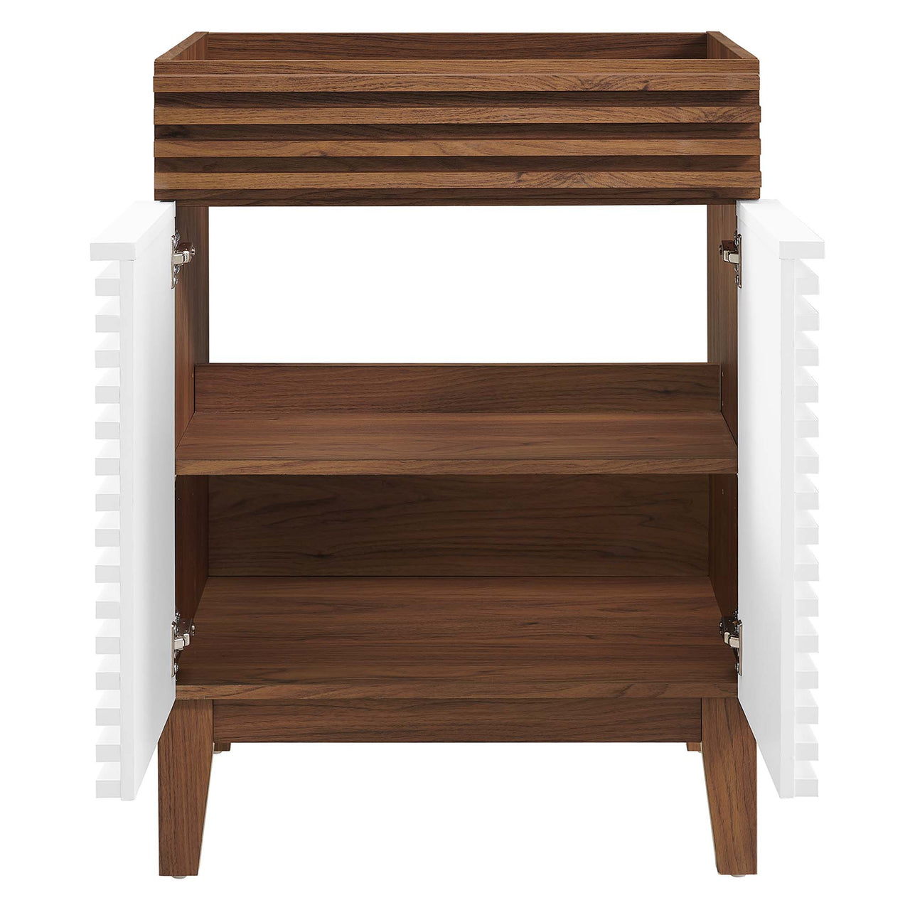 Ventra Vanity Base with Storage, Small, White & Walnut