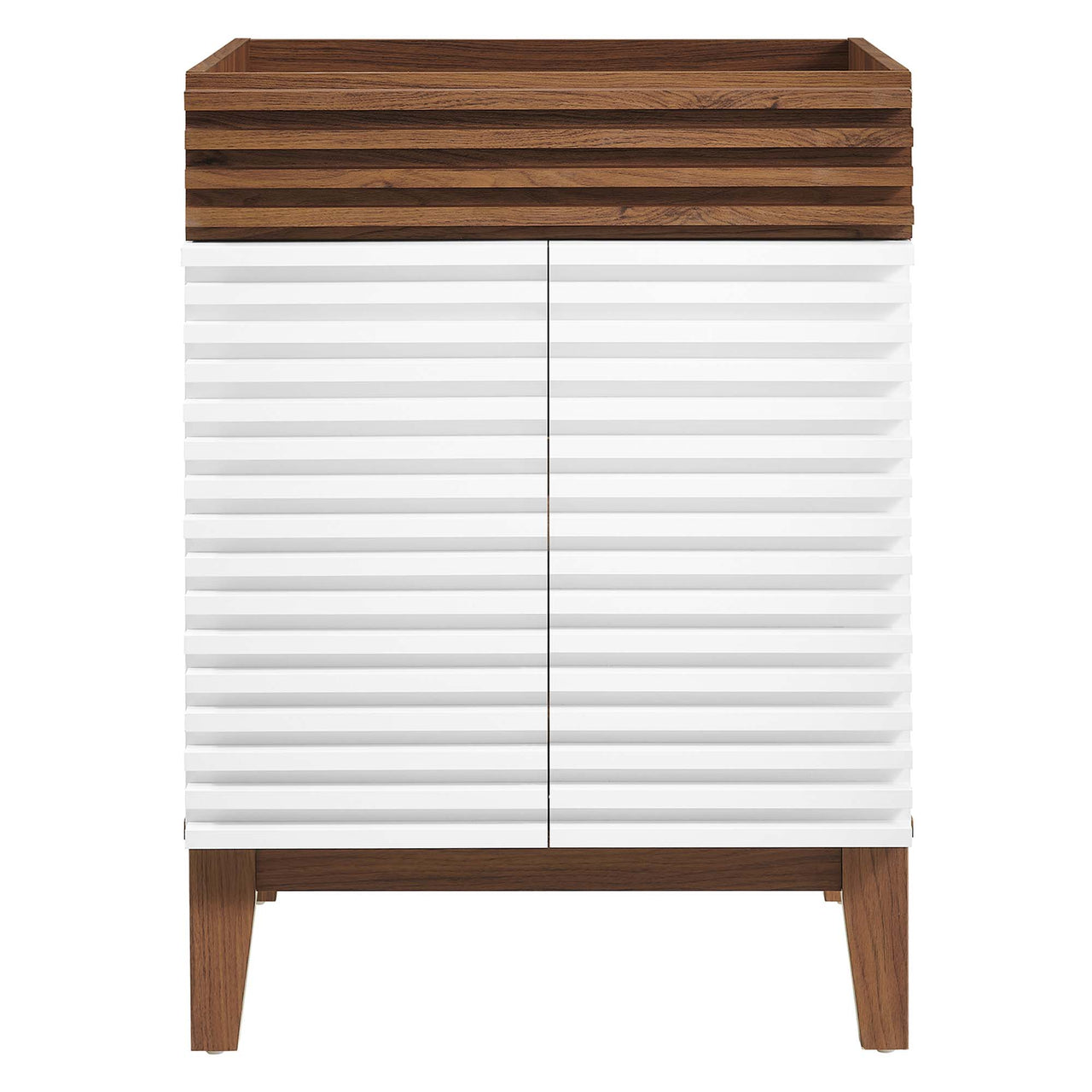 Ventra Vanity Base with Storage, Small, White & Walnut