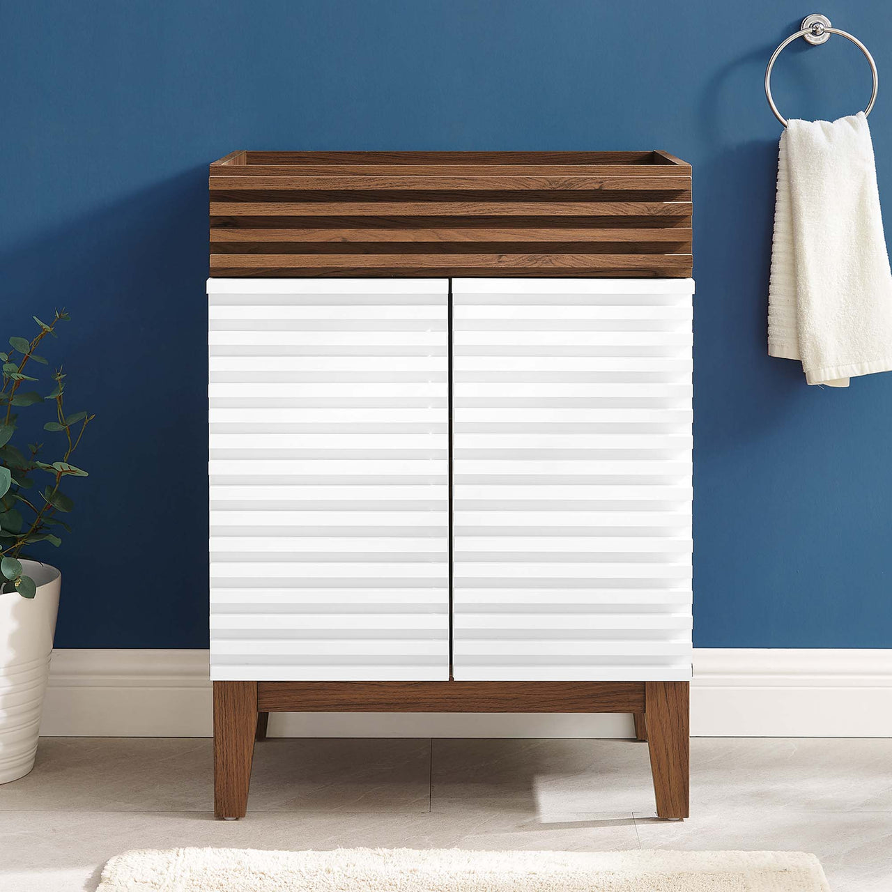 Ventra Vanity Base with Storage, Small, White & Walnut