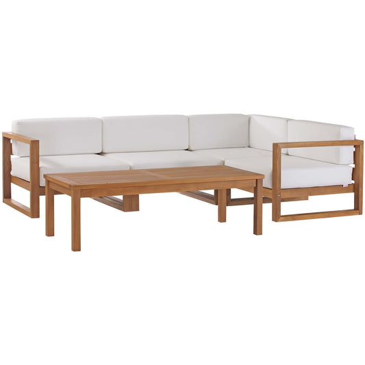 Rizer 5-Piece Alfresco Sectional Sofa Set, Natural Wood & White