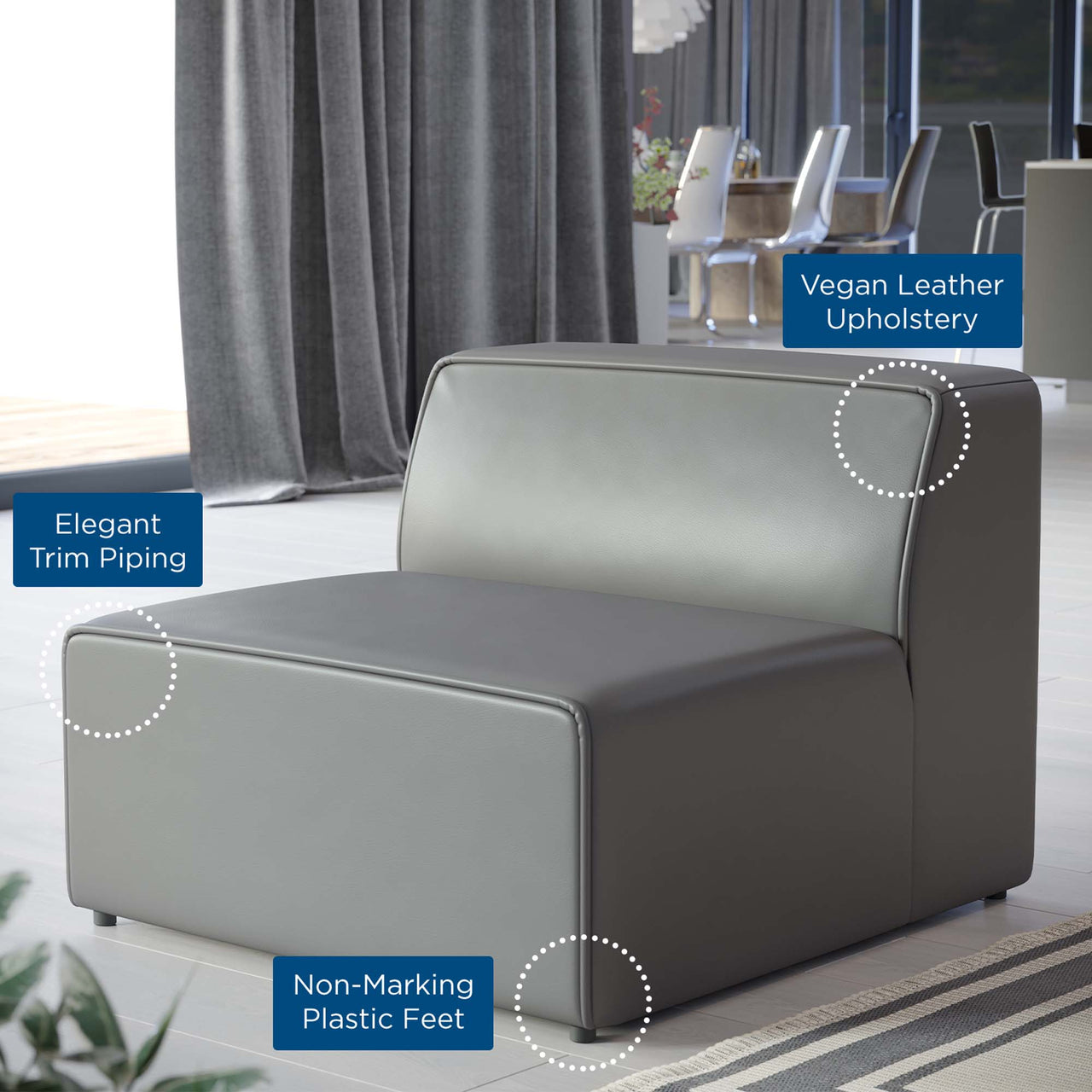 Coalesse Eco-Leather Armless Chair | Modular Sectional Component, Gray