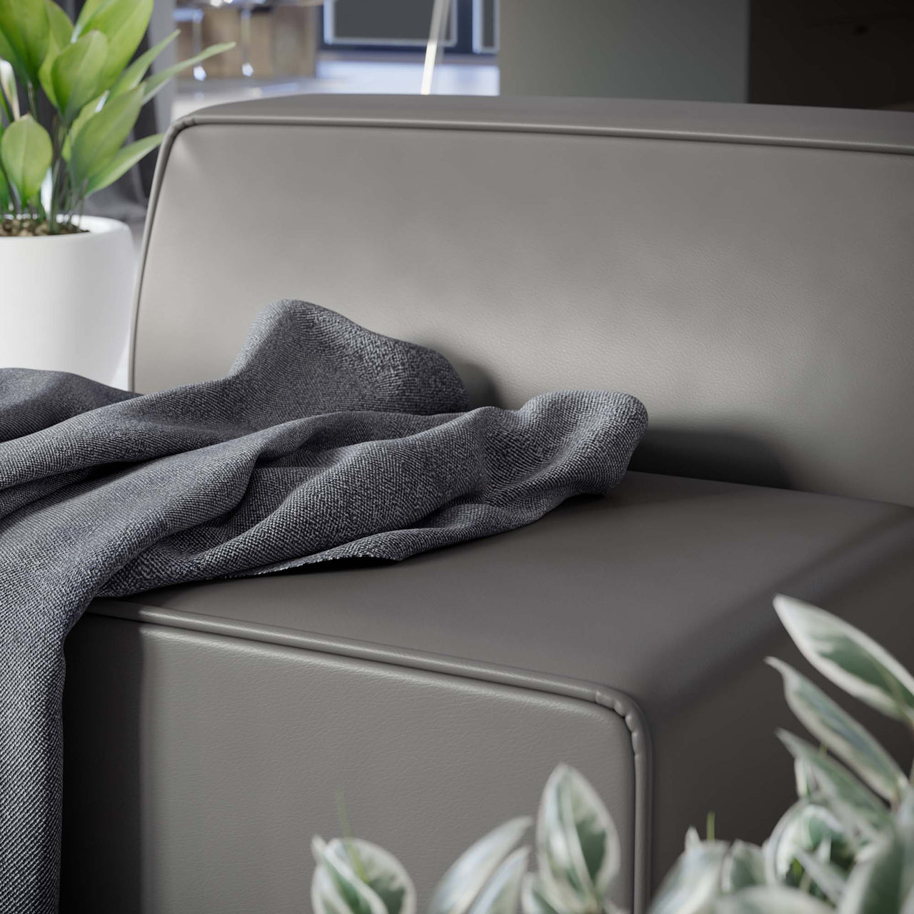 Coalesse Eco-Leather Armless Chair | Modular Sectional Component, Gray