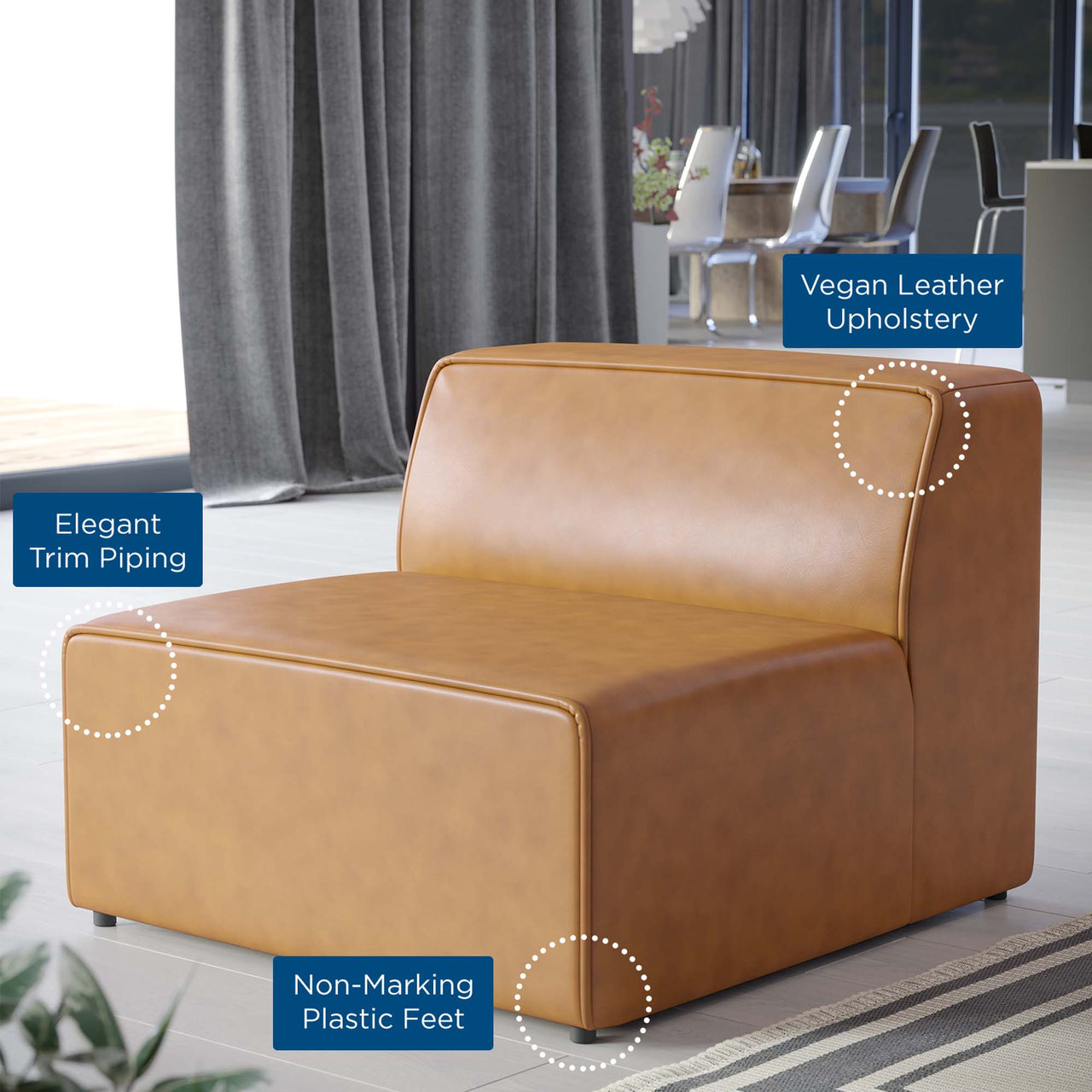 Coalesse Eco-Leather Armless Chair | Modular Sectional Component, Tan