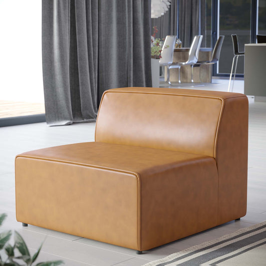 Coalesse Eco-Leather Armless Chair | Modular Sectional Component, Tan