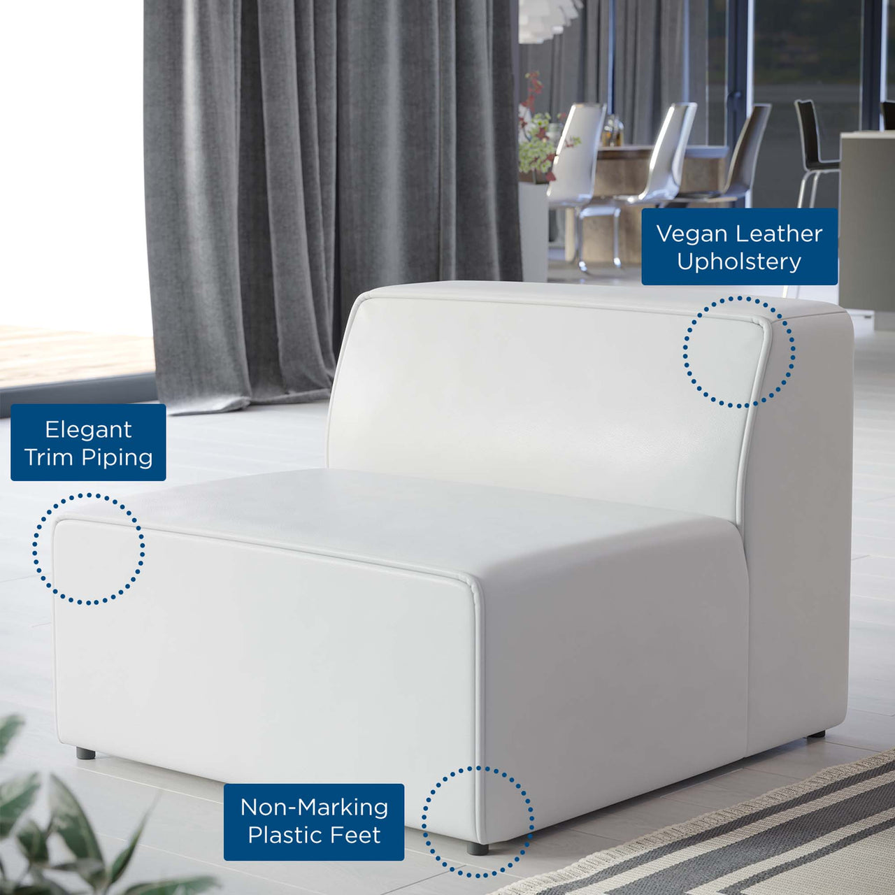 Coalesse Eco-Leather Armless Chair | Modular Sectional Component, White