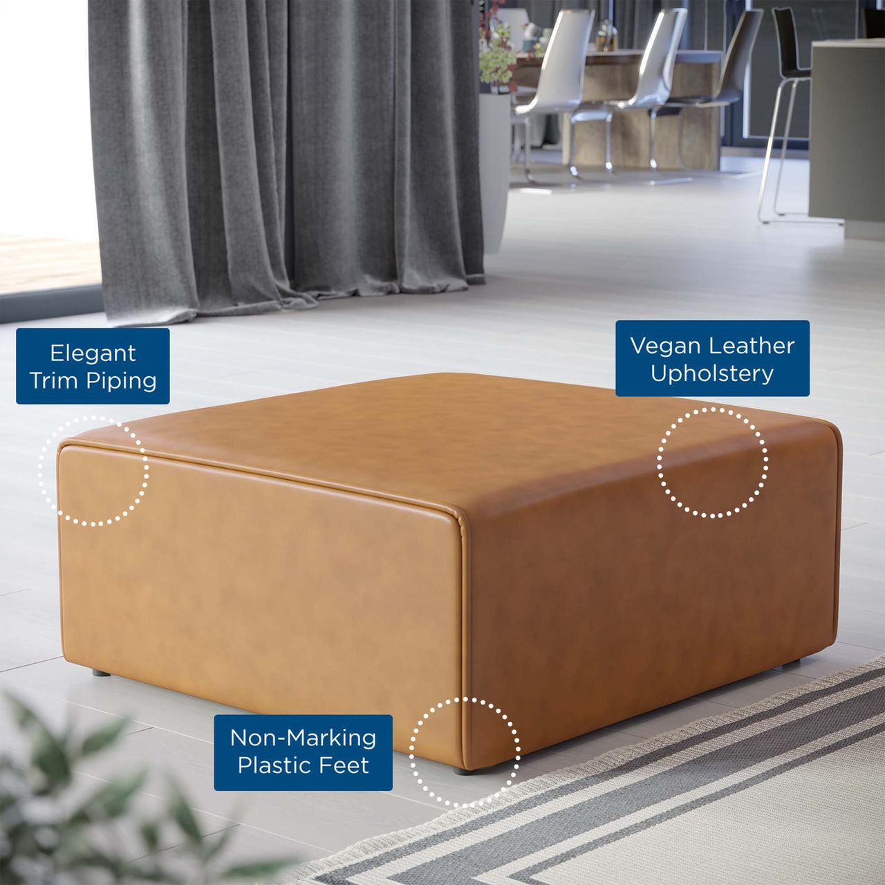 Coalesse Eco-Leather Ottoman | Modular Sectional Component, Tan