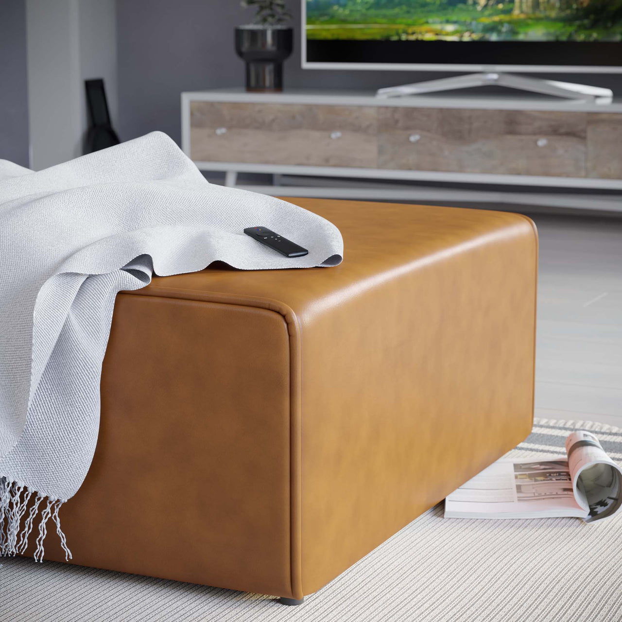 Coalesse Eco-Leather Ottoman | Modular Sectional Component, Tan