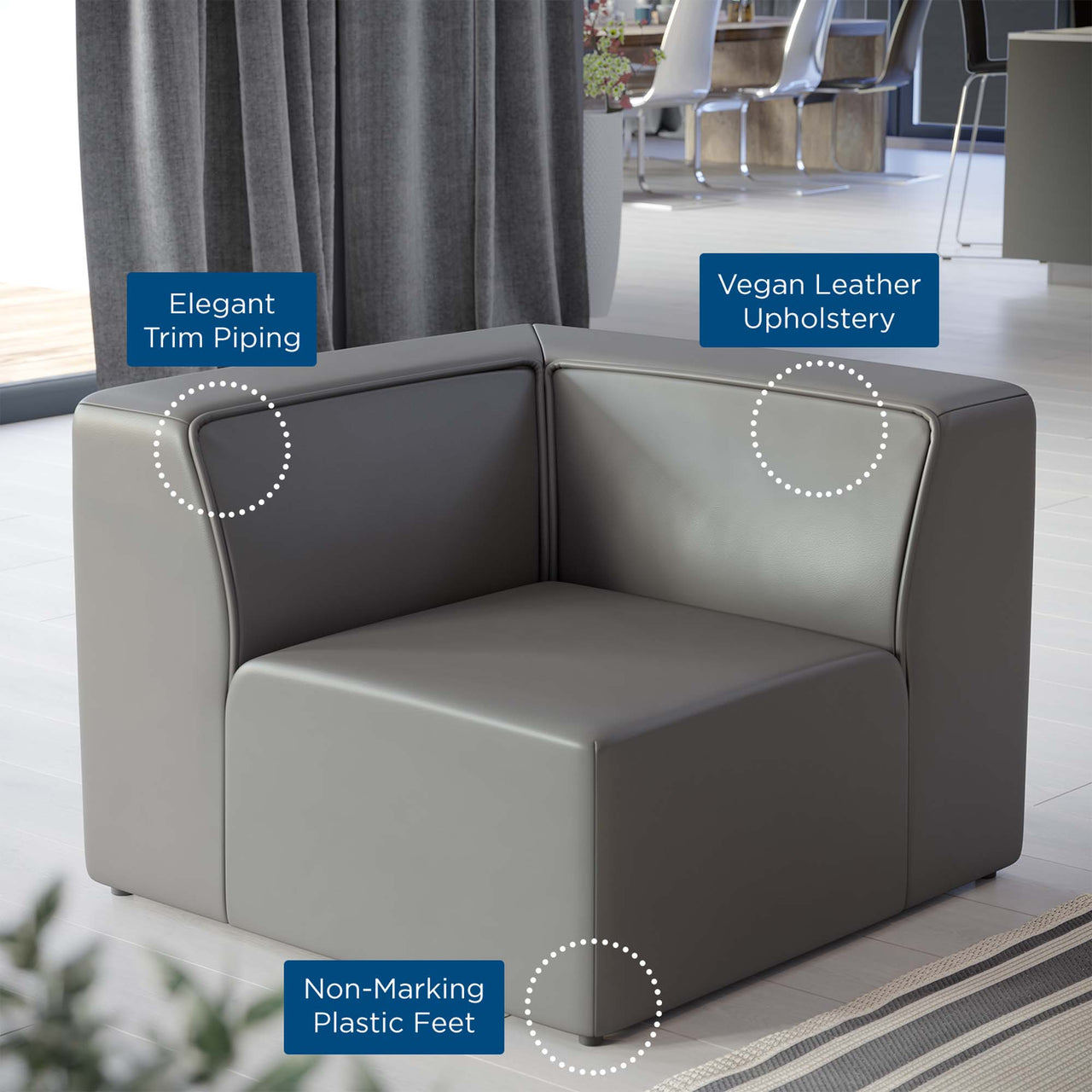 Coalesse Eco-Leather Corner Chair | Modular Sectional Component, Gray