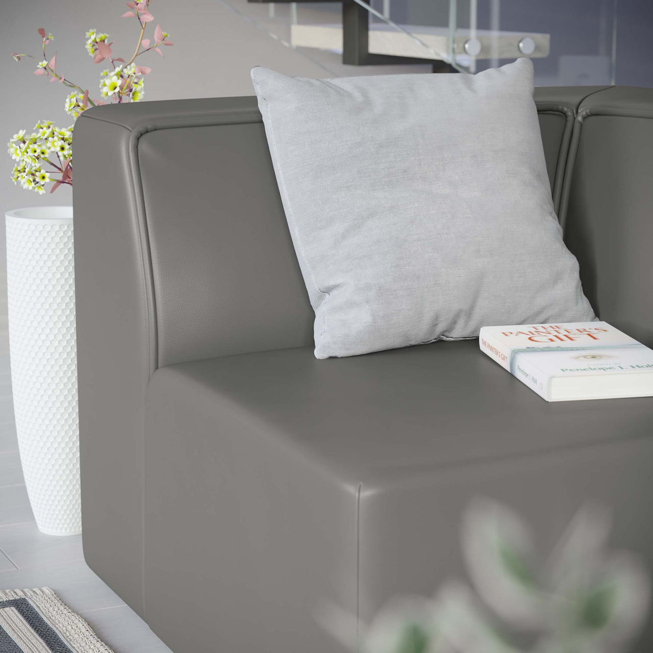 Coalesse Eco-Leather Corner Chair | Modular Sectional Component, Gray
