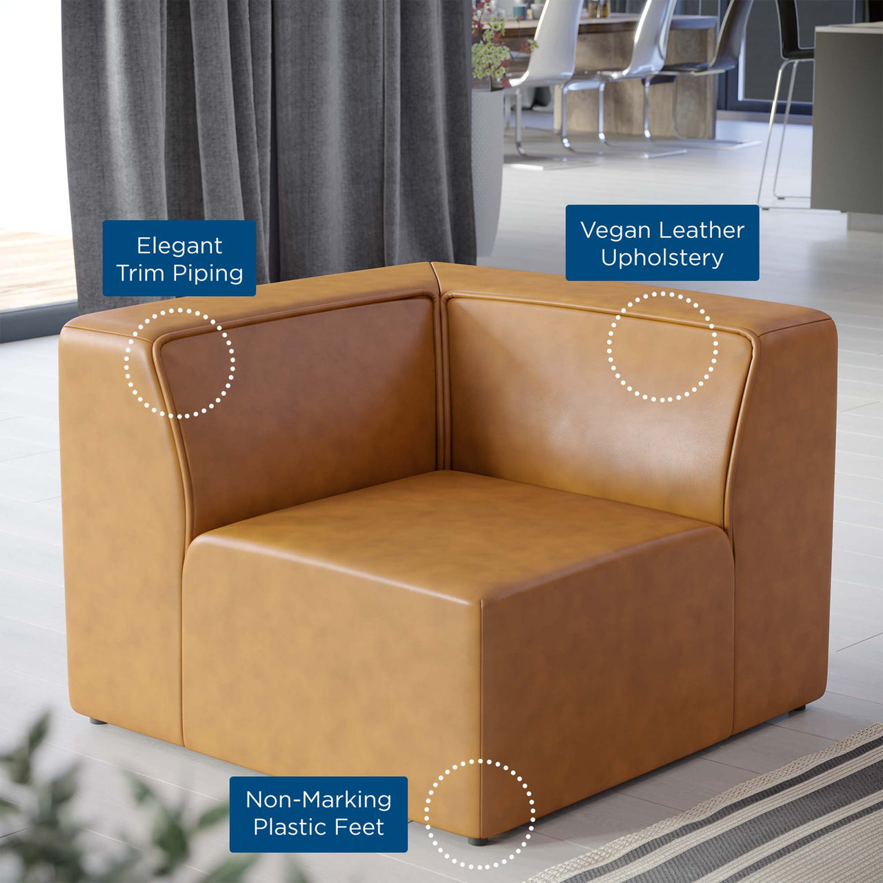 Coalesse Eco-Leather Corner Chair | Modular Sectional Component, Tan