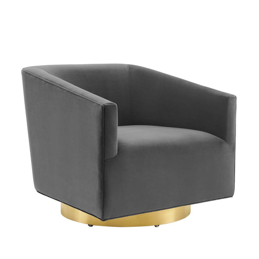 Windsor Upholstered Velvet Swivel Chair, Gold & Charcoal