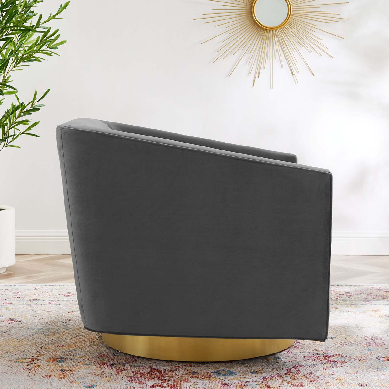 Windsor Upholstered Velvet Swivel Chair, Gold & Charcoal