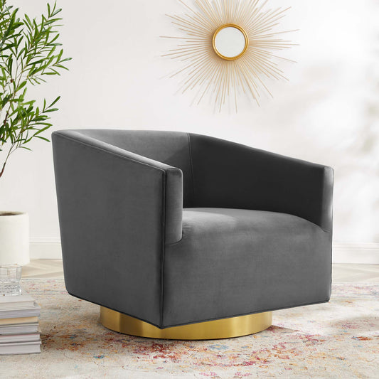 Windsor Upholstered Velvet Swivel Chair, Gold & Charcoal