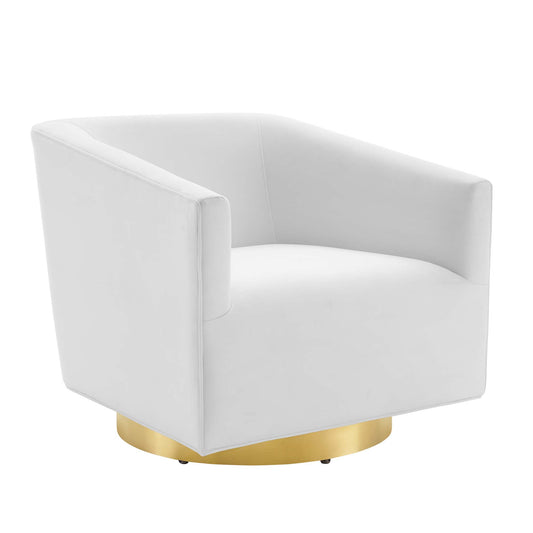 Windsor Upholstered Velvet Swivel Chair, Gold & White