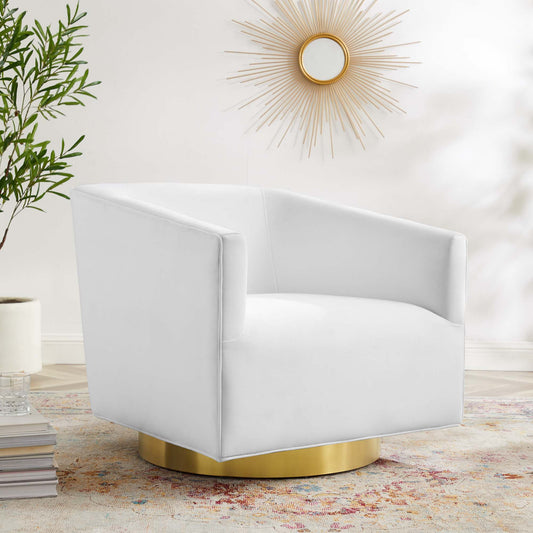 Windsor Upholstered Velvet Swivel Chair, Gold & White