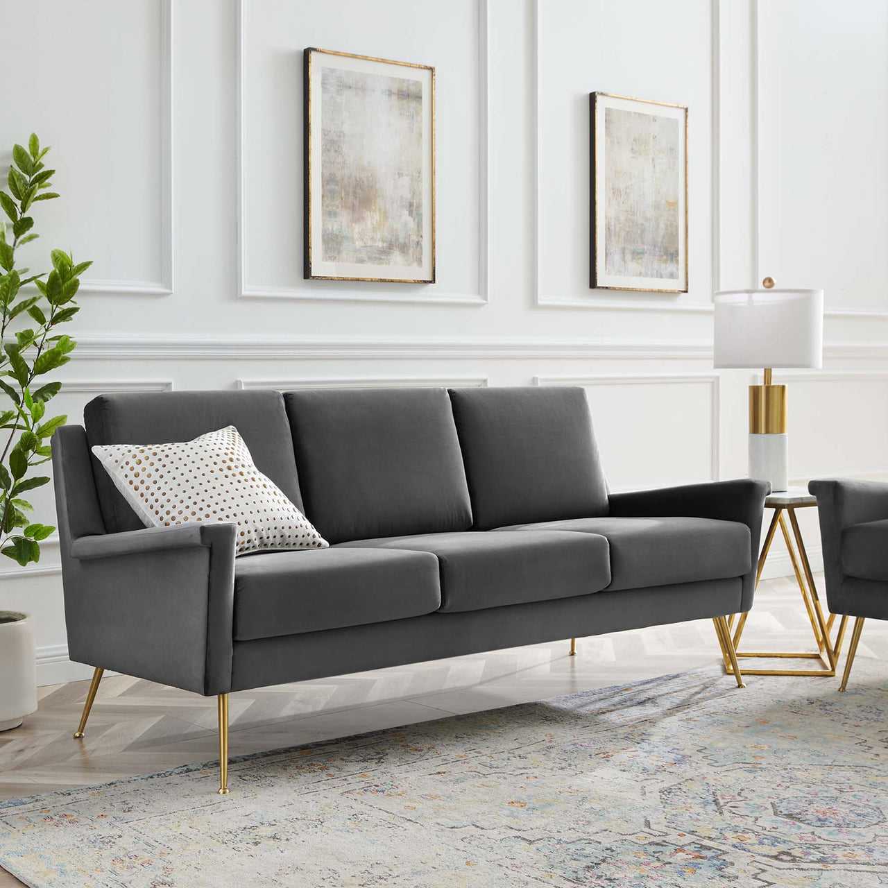 Peak Velvet Sofa, Gold & Gray
