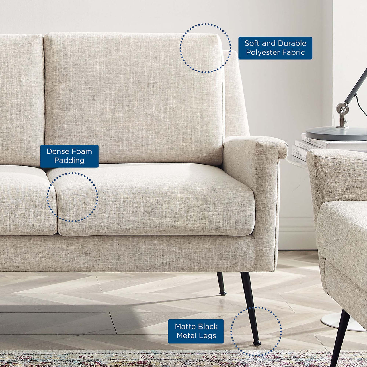 Peak Fabric Sofa, Black & Beige
