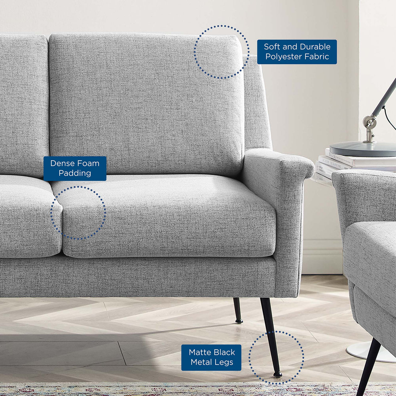 Peak Fabric Sofa, Black & Light Gray