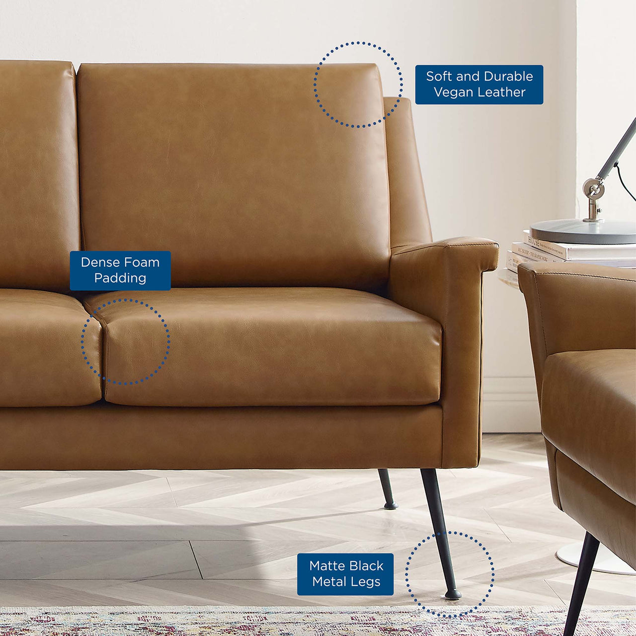 Peak Eco-Leather Sofa, Black & Tan