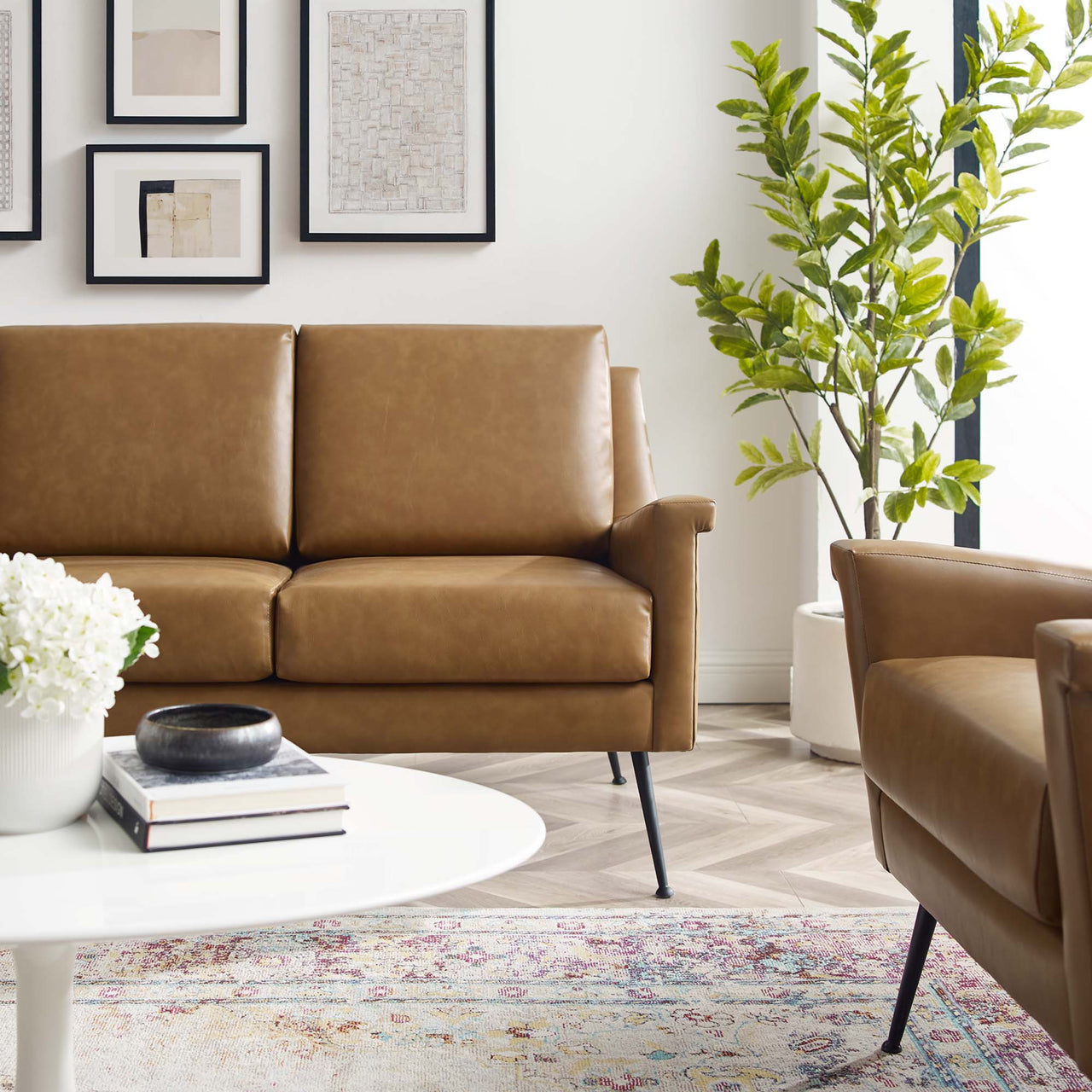 Peak Eco-Leather Sofa, Black & Tan