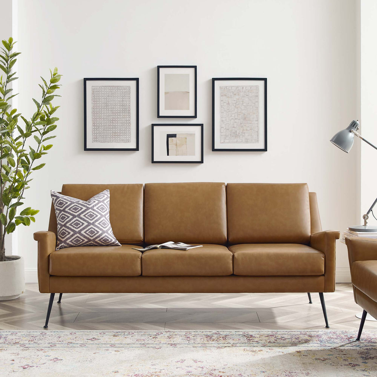 Peak Eco-Leather Sofa, Black & Tan