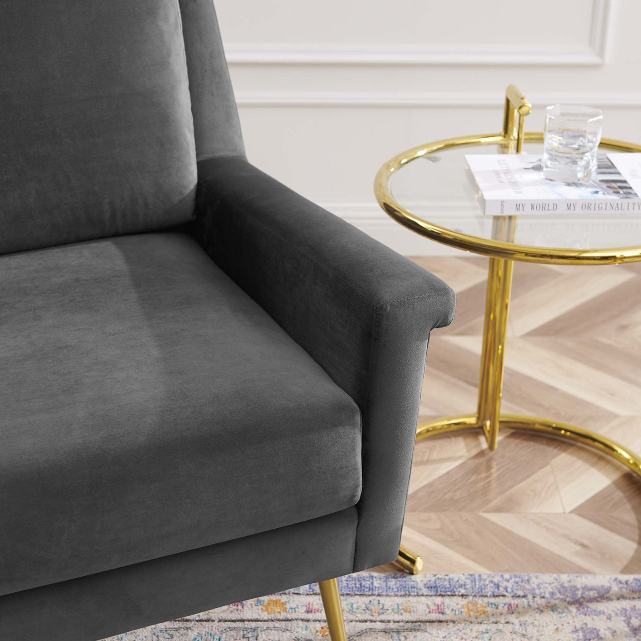 Peak Velvet Armchair, Gold & Gray