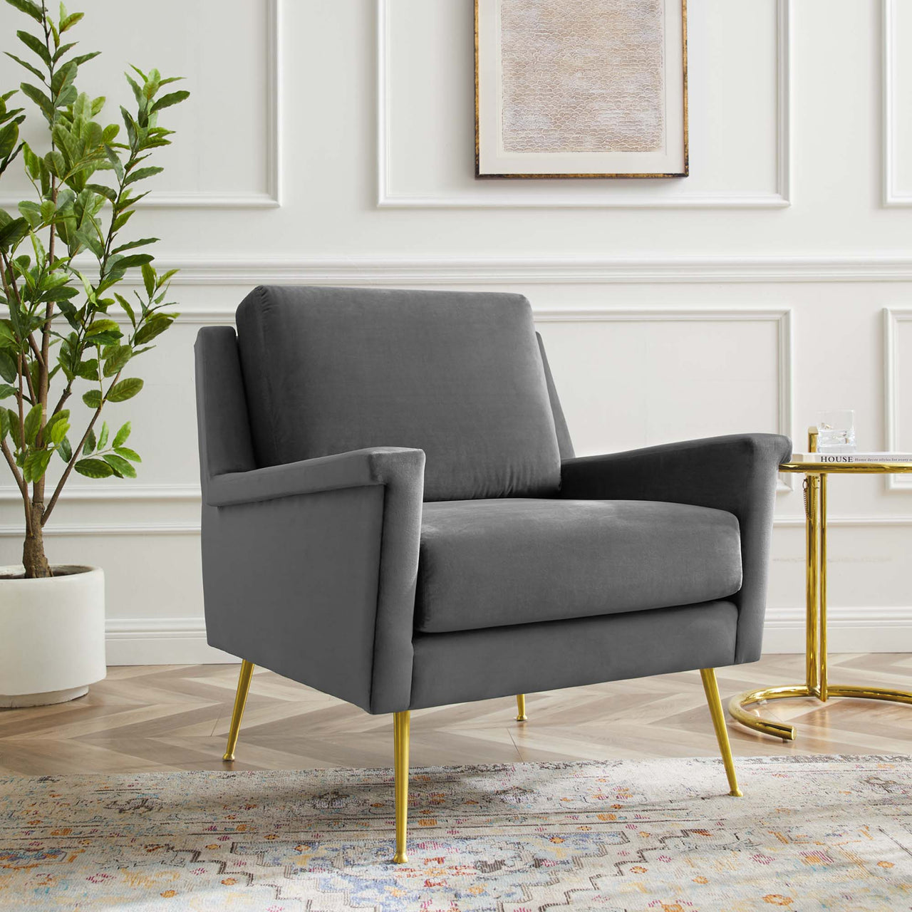 Peak Velvet Armchair, Gold & Gray