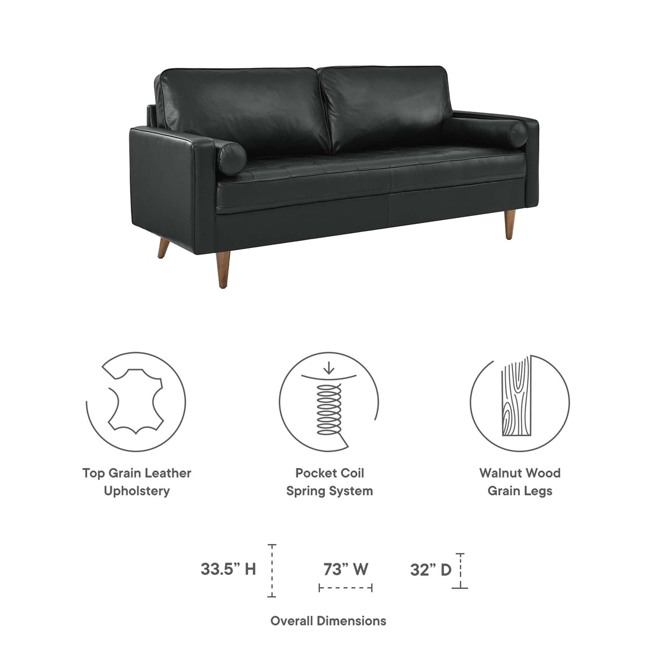 Bravien Leather Sofa, Black