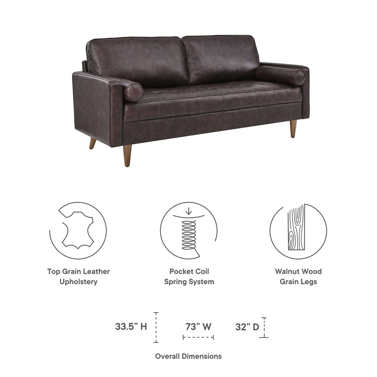 Bravien Leather Sofa, Brown