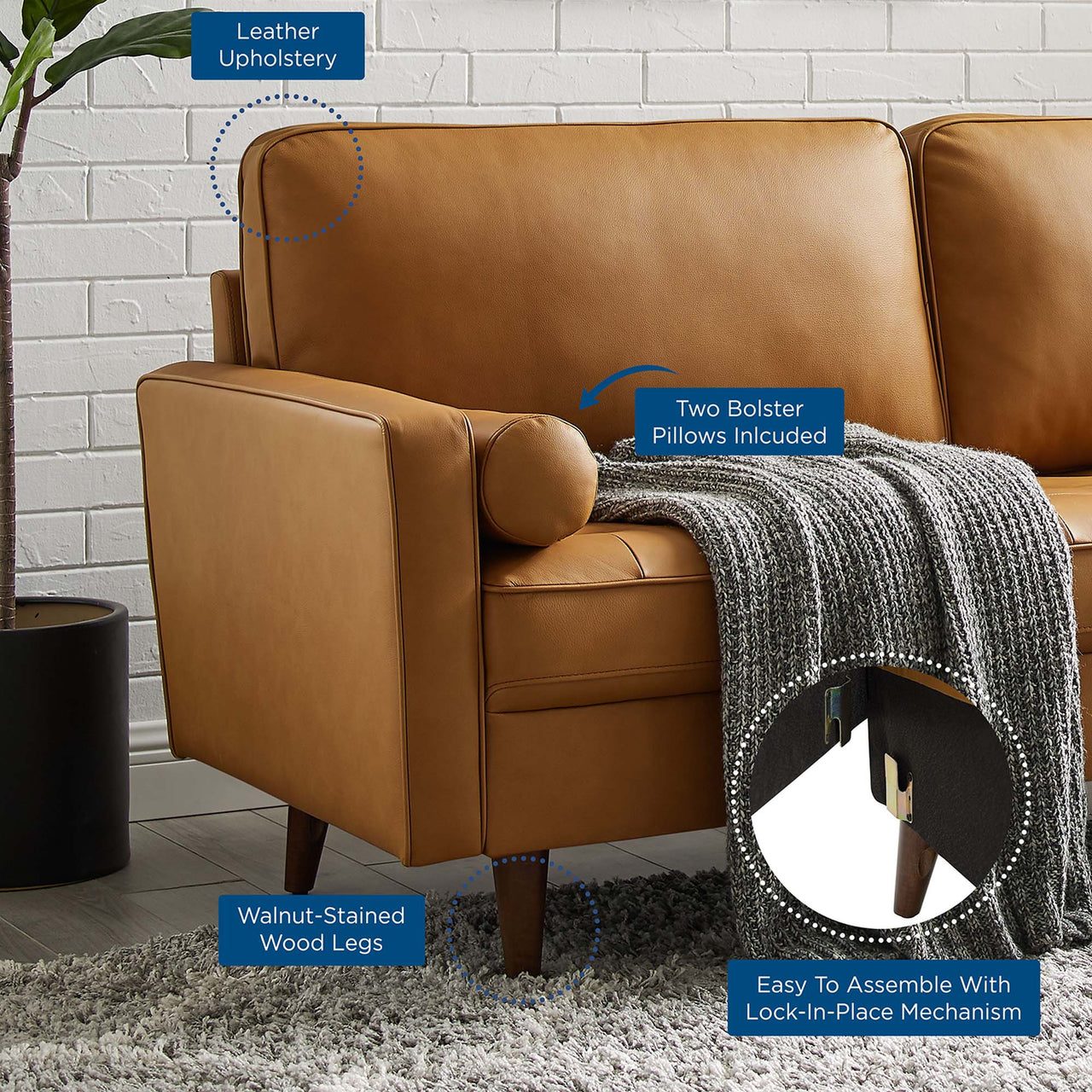 Bravien Leather Sofa, Tan