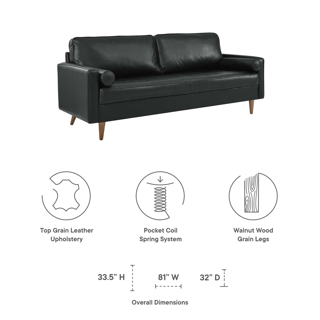 Bravien Leather Sofa, Black