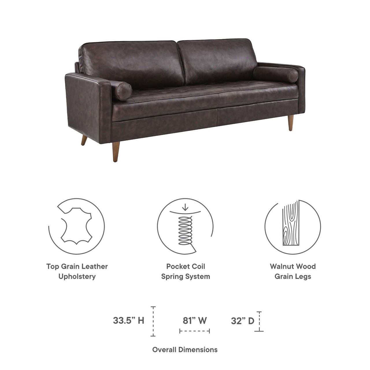 Bravien Leather Sofa, Brown