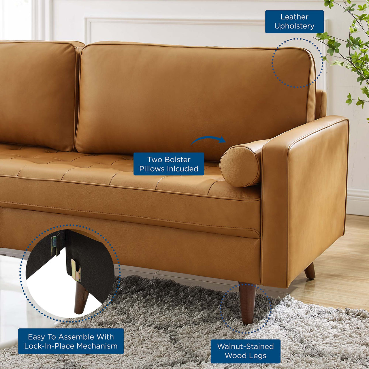 Bravien Leather Sofa, Tan