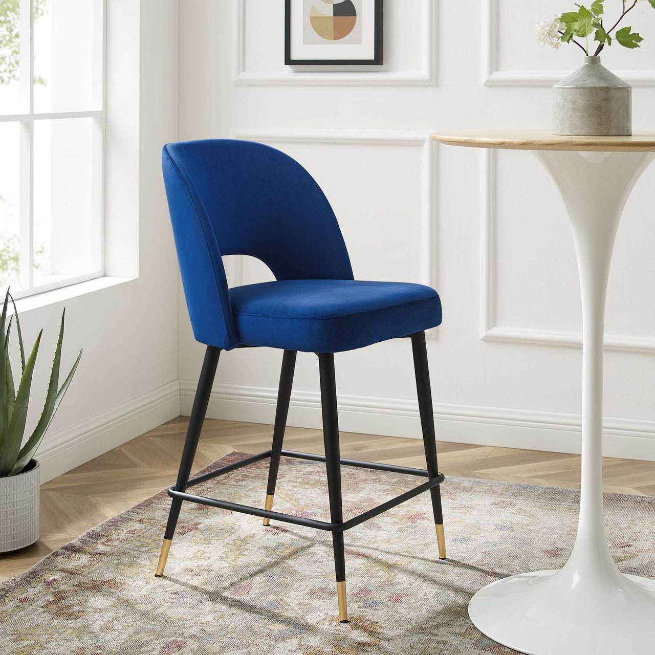 Artemis Upholstered Velvet Counter Stool, Navy