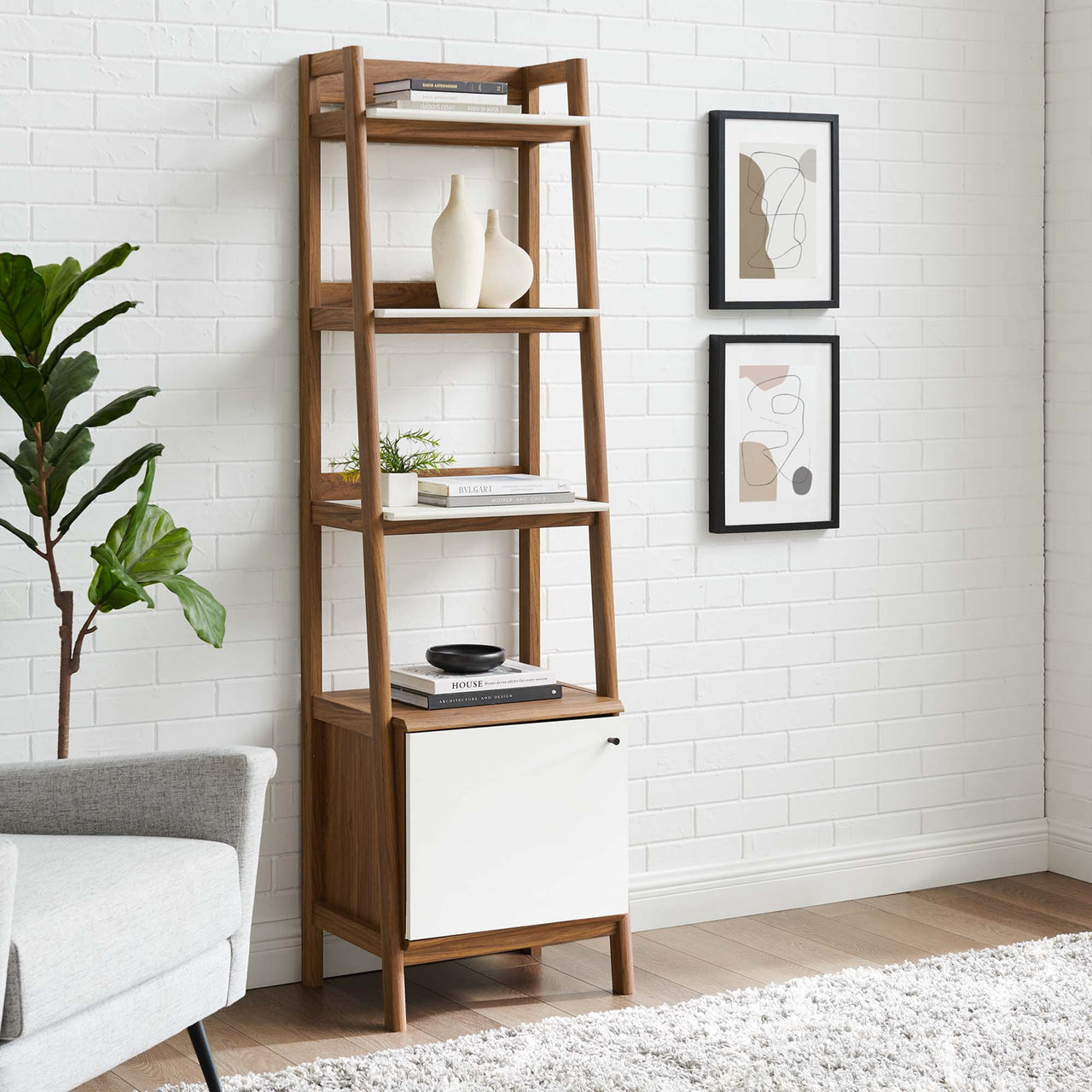 Scaffold Tiered Shelf, Small, Walnut & White