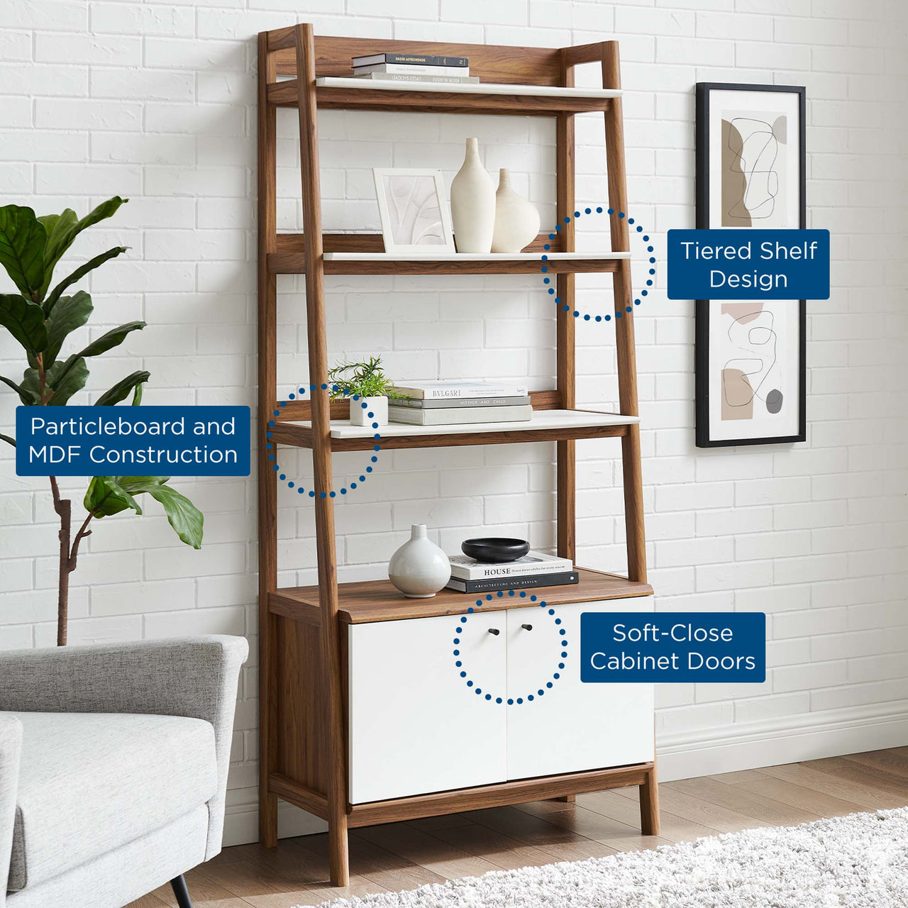 Scaffold Tiered Shelf, Large, Walnut & White