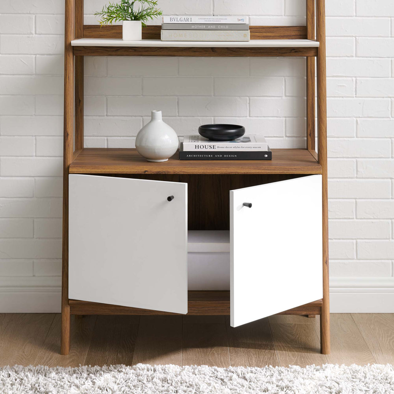 Scaffold Tiered Shelf, Large, Walnut & White