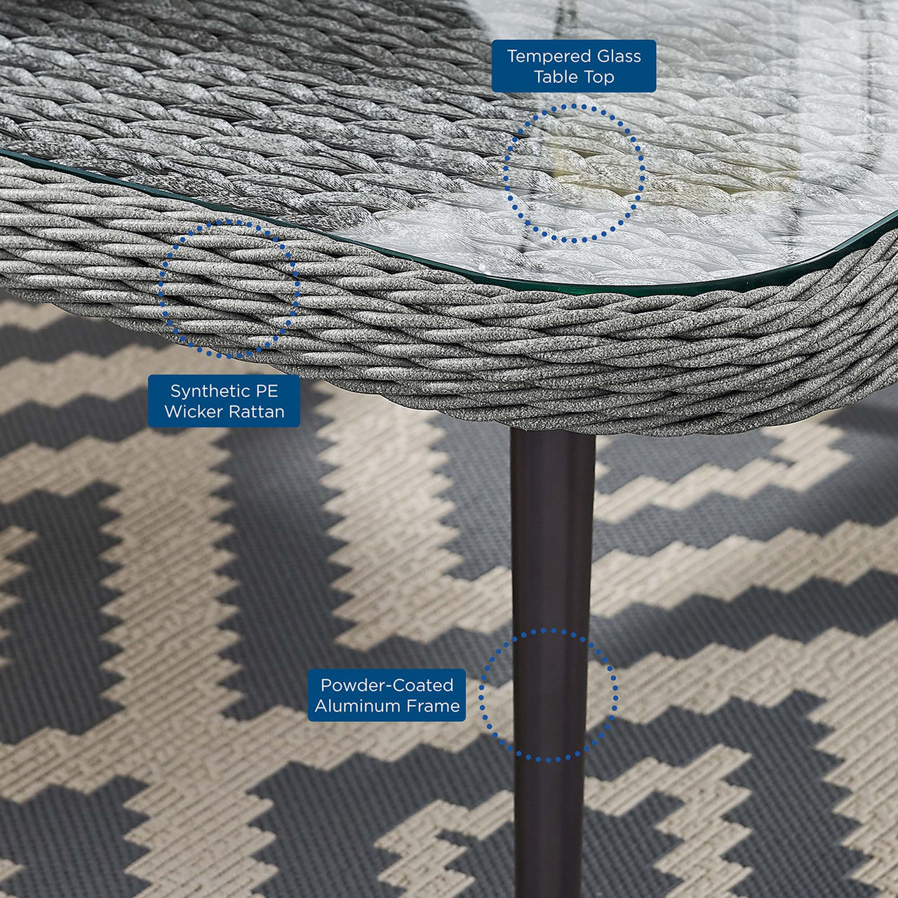 Stratus Alfresco Woven Square Coffee Table, Gray
