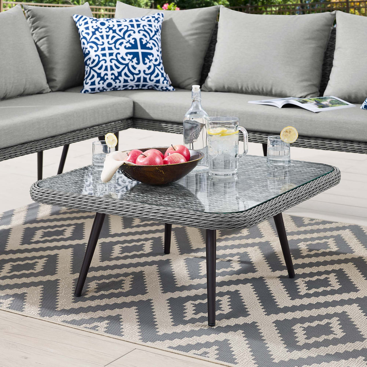 Stratus Alfresco Woven Square Coffee Table, Gray