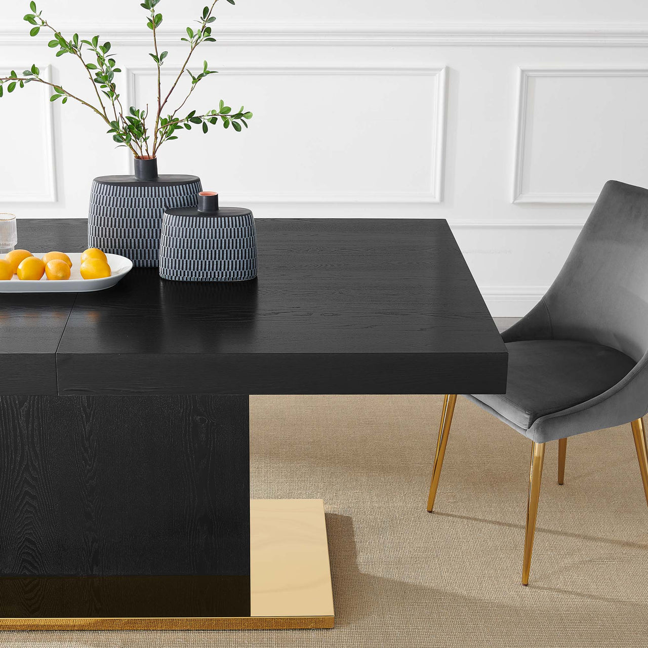 Divisa Extendable Dining Table, Black & Gold