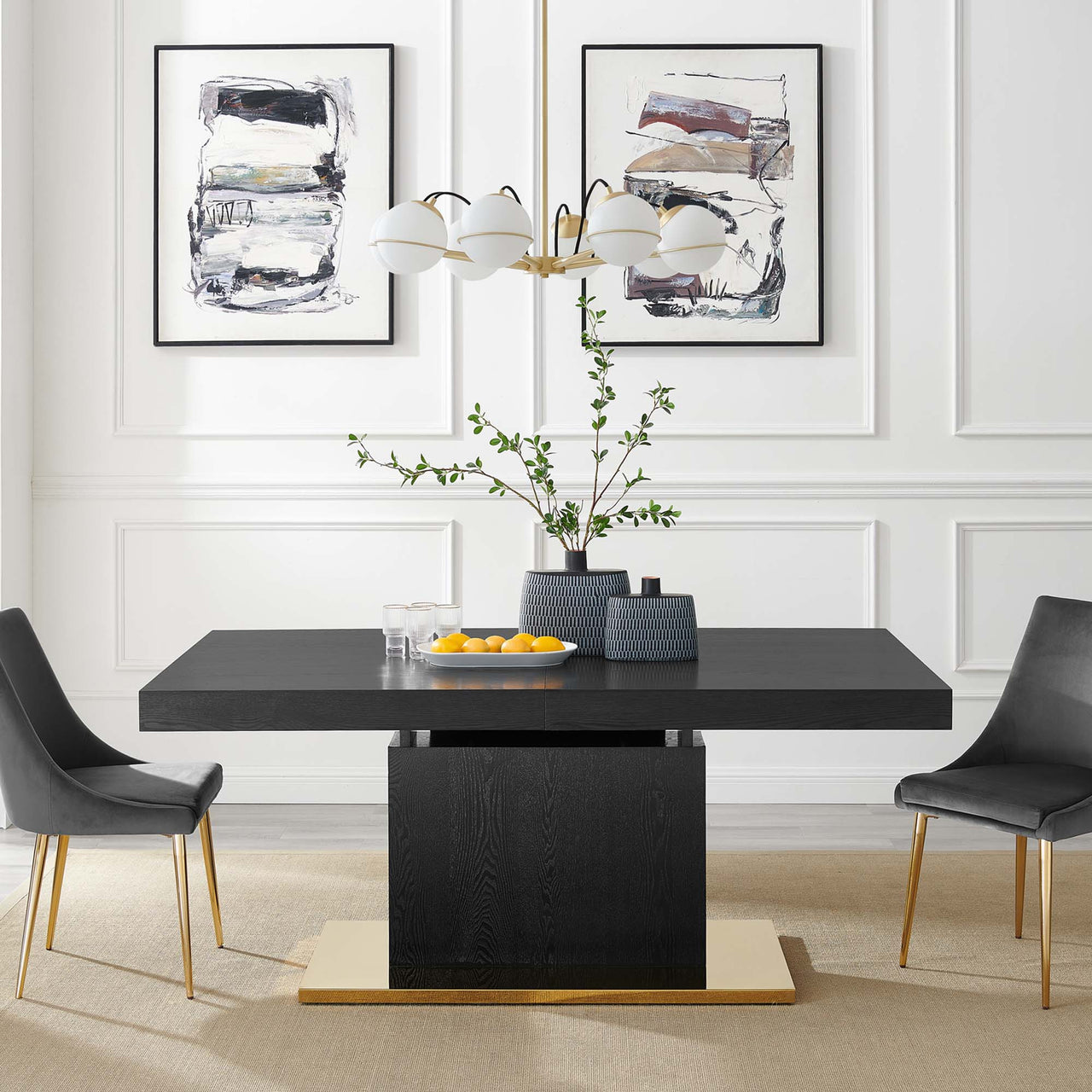Divisa Extendable Dining Table, Black & Gold