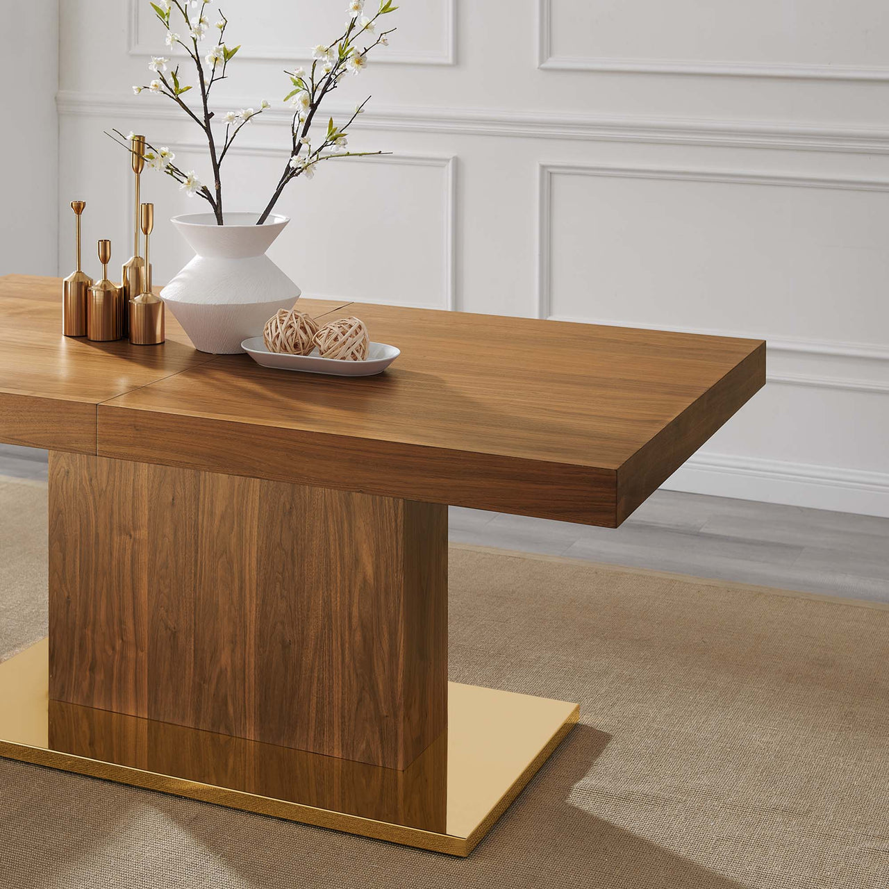 Divisa Extendable Dining Table, Walnut & Gold